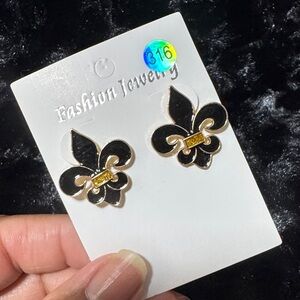 Black and Gold Fleur-de-Lis Earrings
